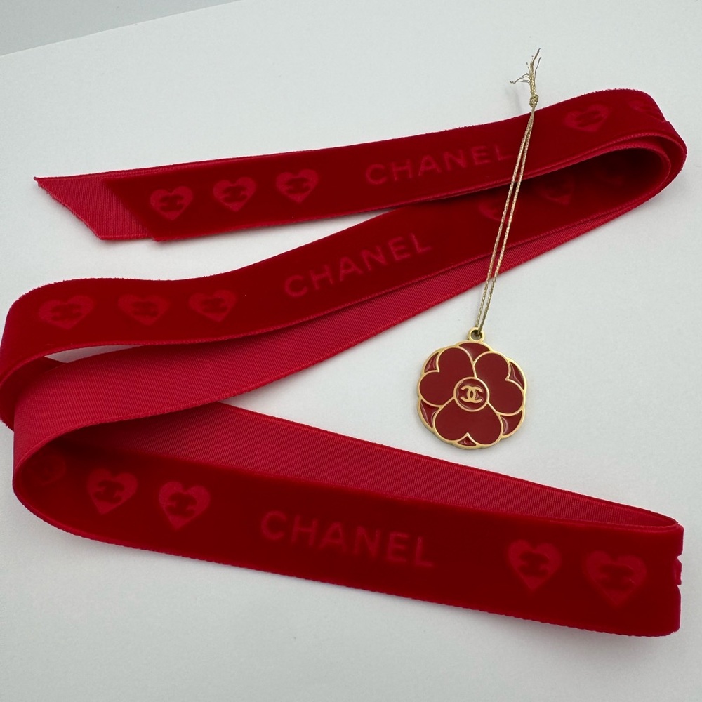 Chanel Valentines Red Flower Charm w/Ribbon